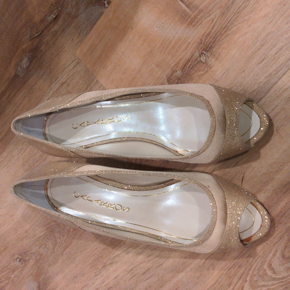 Size 8.5 peekaboo rose gold sparkle glitter open toe heels - Picture 1 of 7